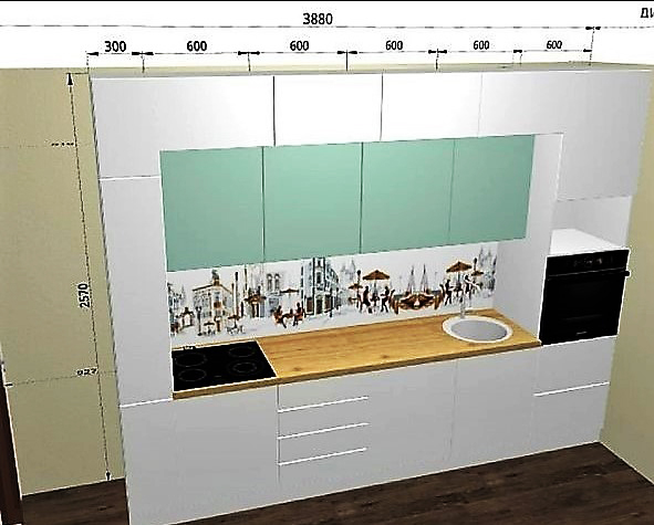 кухня прямая с нависающими шкафами